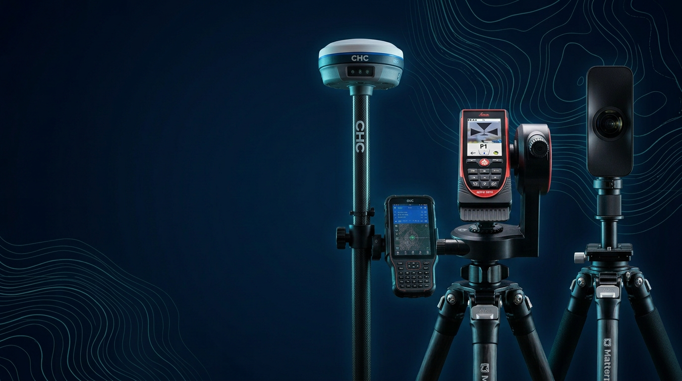 Composizione dei tre strumenti: CHC i83 con Rover, Leica DISTO S910 e Matterport Pro3
